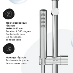 Colonne de douche baignoire sans robinet, Système de douche, Barre de douche Chromé, Spike F07PA000 AM PM