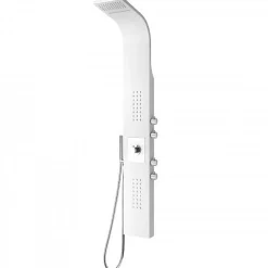 Colonne de douche Blanc thermostatique murale acier inox mitigeur, pommeau de douche, jets massage, 165x22cm, SEDAL 8815