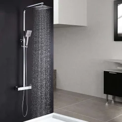Colonne de douche carrée EXTRA FLAT, 73-122 cm, finition chrome poli, en laiton Kibath