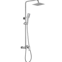 Colonne de douche carrée extra-longue DUA, 100-150 cm, finition chrome poli, en laiton Kibath