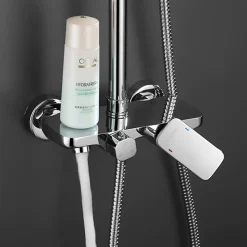 Colonne de douche carrée extra-longue DUA, 100-150 cm, finition chrome poli, en laiton Kibath