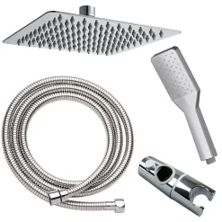 Colonne de douche carrée extra-longue DUA, 100-150 cm, finition chrome poli, en laiton Kibath