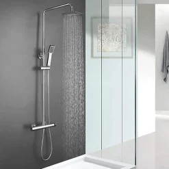 Colonne de douche carrée monocommande VERARA, 83-126 cm, finition chrome poli, en laiton Kibath