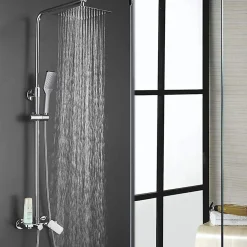Colonne de douche carrée monocommande DUA, 79-125 cm, finition chrome poli, en laiton Kibath