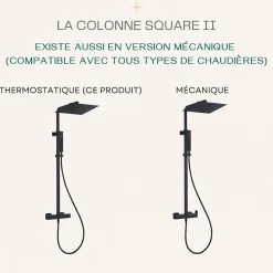 Colonne de douche carrée thermostatique noire Essebagno Square II