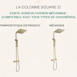 Colonne de douche carrée thermostatique or brossé Essebagno Square II