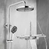 Colonne de Douche Chromée avec Étagère 40 cm, Douchette à Main 5 Modes, Effet Cascade et Rangement Pratique