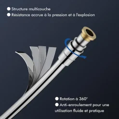 Colonne de Douche Chromée avec Étagère 40 cm, Douchette à Main 5 Modes, Effet Cascade et Rangement Pratique