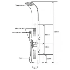 Colonne de douche Chrome thermostatique murale acier inox mitigeur, pommeau de douche, jets massage, 165x22cm, SEDAL 8815