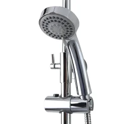 Colonne De Douche Chromée Avec Pomme De Douche Fixe, Douchette À Main Extractible Et Inverseur.