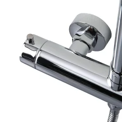 Colonne De Douche Chromée Avec Pomme De Douche Fixe, Douchette À Main Extractible Et Inverseur.