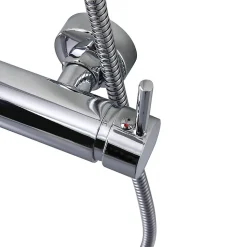 Colonne De Douche Chromée Avec Pomme De Douche Fixe, Douchette À Main Extractible Et Inverseur.