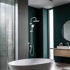 Colonne de douche classique à raccorder sur robinetterie avec pomme de tête, douchette et flexible, chrome Valentin Classic