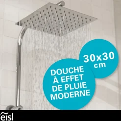 Colonne de douche EASY DELUXE chromé avec pommeau de douche effet pluie - raclette incluse