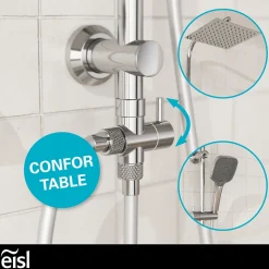 Colonne de douche EASY DELUXE chromé avec pommeau de douche effet pluie - raclette incluse