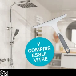 Colonne de douche EASY DELUXE chromé avec pommeau de douche effet pluie - raclette incluse