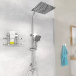Colonne de douche EASY DELUXE chromé avec pommeau de douche effet pluie - raclette incluse