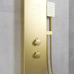 Colonne de douche Effet Pluie - 140x20cm - Acier inoxydable Or brossé