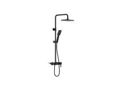 Colonne de douche en acier inoxydable avec tablette - Noir mat - Hauteur réglable - JIZEO