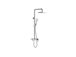 Colonne de douche en acier inoxydable avec tablette - Brush nickel - Hauteur réglable - JIZEO