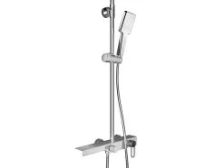 Colonne de douche en acier inoxydable avec tablette - Brush nickel - Hauteur réglable - JIZEO