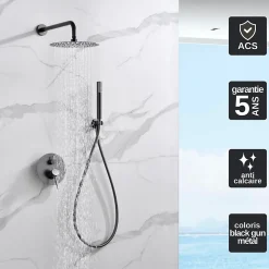 Colonne de Douche Encastrée Anti-Calcaire Black Gun Métal IMEX MONZA GPM039/BGM