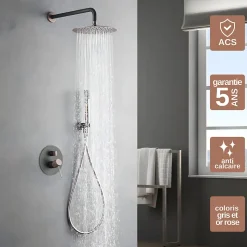 Colonne de Douche Encastrée Anti-Calcaire Gris et Champagne IMEX LINE GPD038/GC