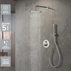 Colonne de Douche Encastrée Anti-Calcaire Niquel Brossé IMEX MONZA GPM039/NQ