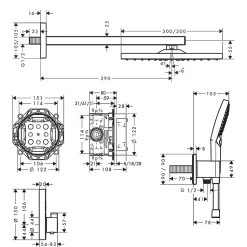 Colonne de douche encastrée thermostatique HANSGROHE ShowerSelect Square chromé