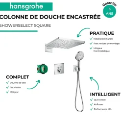 Colonne de douche encastrée thermostatique HANSGROHE ShowerSelect Square chromé