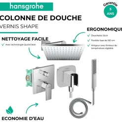Colonne de douche encastrée mécanique HANSGROHE Vernis Shape Flexible Isiflex Douchette PulsifyE chromé