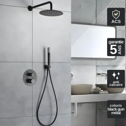 Colonne de Douche Encastrée Thermostatique Anti-Calcaire Black Gun Métal IMEX MONZA GTD038/BGM