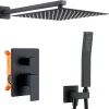 Colonne de Douche Encastrée Ensemble de Douche Mécanique avec Grande Tête Carrée 12 pouces, Système de Douche Encastrable Noir