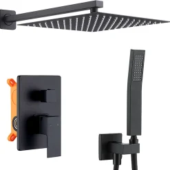 Colonne de Douche Encastrée Ensemble de Douche Mécanique avec Grande Tête Carrée 12 pouces, Système de Douche Encastrable Noir