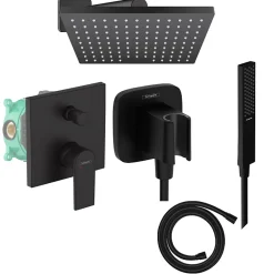 Colonne de douche encastrée mécanique HANSGROHE Vernis Shape Douche de tête Vernis Shape Flexible Isiflex Douchette PulsifyE noir