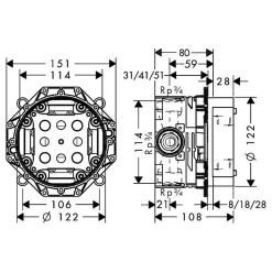Colonne de douche encastrée thermostatique HANSGROHE Ecostat Square chromé