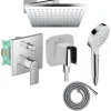 Colonne de douche encastrée mécanique HANSGROHE Vernis Shape Douche de tête Crometta Flexible Métaflex Douchette Crometta chromé