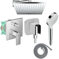 Colonne de douche encastrée mécanique HANSGROHE Vernis Shape Douche de tête Crometta Flexible Métaflex Douchette Crometta chromé