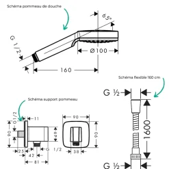 Colonne de douche encastrée mécanique HANSGROHE Vernis Shape Douche de tête Crometta Flexible Métaflex Douchette Crometta chromé