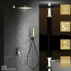 Colonne de Douche Encastrée Anti-Calcaire Noir Mat et Or Brillant IMEX SUECIA BDC032-6NGOLD