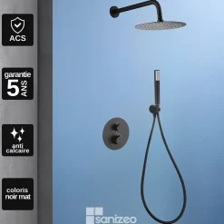 Colonne de Douche Encastrée Thermostatique Anti-Calcaire Noir Mat IMEX GENOVA GTG053/NG
