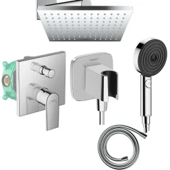 Colonne de douche encastrée mécanique HANSGROHE Vernis Shape Douche de tête Vernis Shape Flexible Isiflex Douchette Pulsify chromé