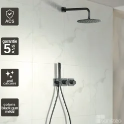 Colonne de Douche Encastrée Thermostatique Anti-Calcaire Black Gun Métal IMEX TIBET GTT054/BGM