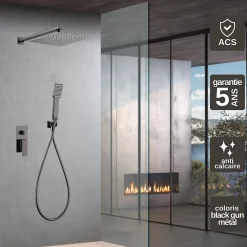 Colonne de Douche Encastrée Anti-Calcaire Black Gun Métal IMEX PISA GPP048/BGM