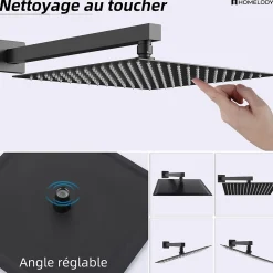 Colonne de Douche Encastrée Noir Système de Douche Thermostat en Laiton avec Tête de Douche Carrée 30x30CM