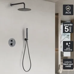 Colonne de Douche Encastrée Thermostatique Anti-Calcaire Black Gun Métal IMEX NAPOLES GTN047/BGM