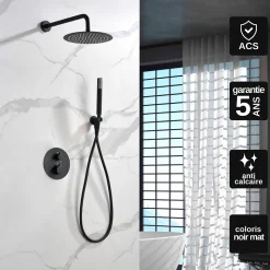 Colonne de Douche Encastrée Thermostatique Anti-Calcaire Noir Mat IMEX MONZA GTM039/NG