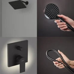 Colonne de douche encastrée mécanique HANSGROHE Vernis Shape Douche de tête Vernis Shape Flexible Isiflex Douchette Vernis noir