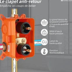 Colonne de Douche Encastrée Noir Système de Douche Thermostat en Laiton avec Tête de Douche Carrée 30x30CM