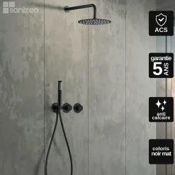 Colonne de Douche Encastrée Thermostatique Anti-Calcaire Noir Mat IMEX ASSEN GTA052/NG